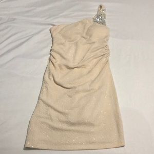 One shoulder dress with crystal bead on shoulder